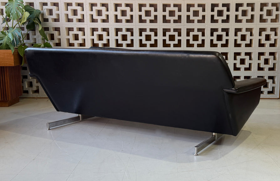 Low-Profile Danish Sofa in Black Leather