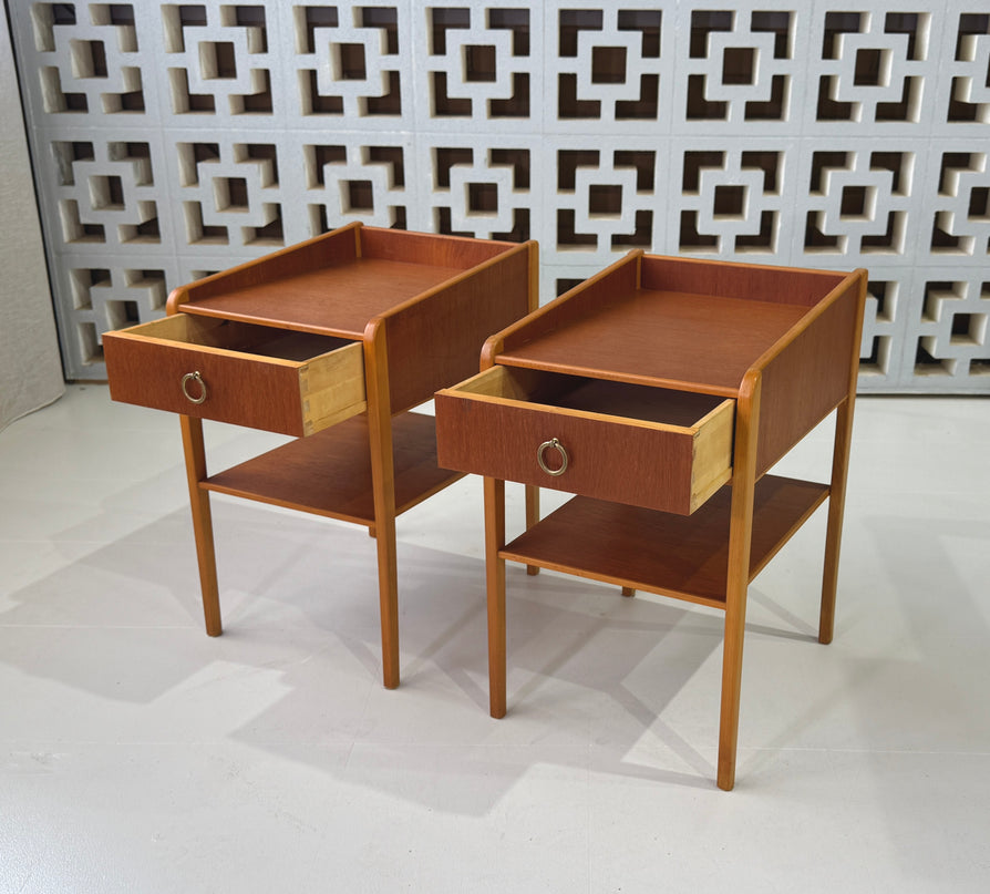 Pair of Swedish Bedside Tables in Teak & Beech