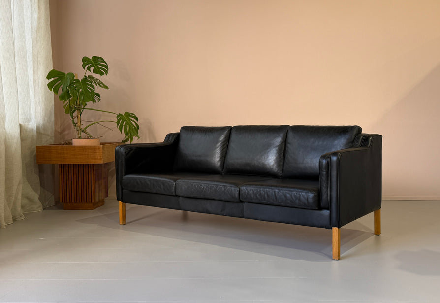 Three-Seater Sofa in Black Leather by Stouby