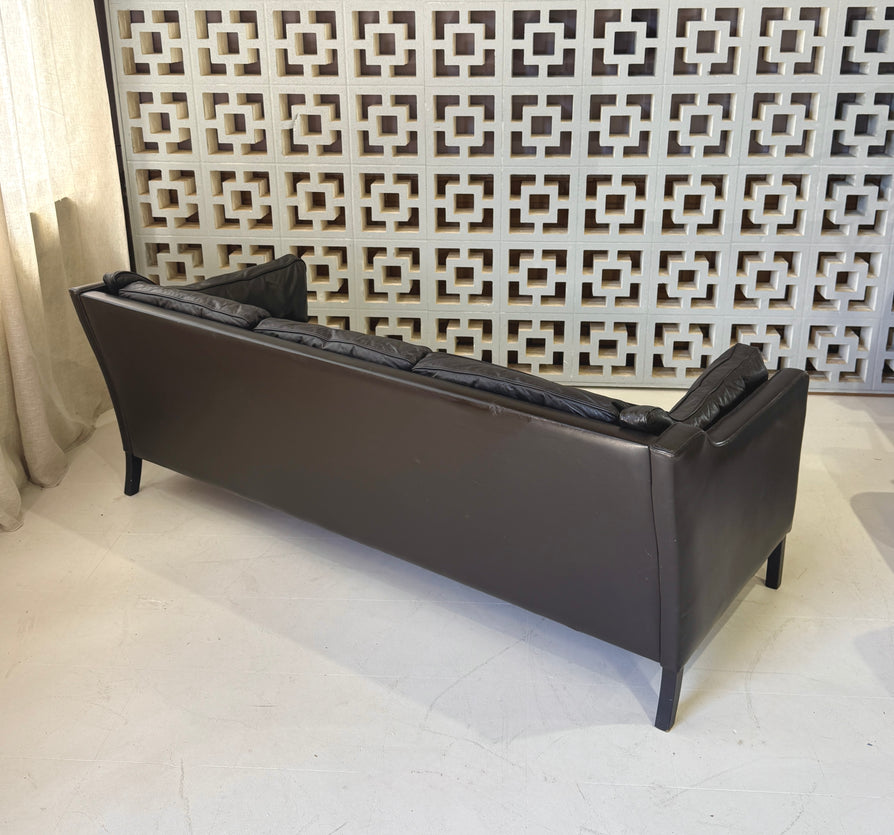 Danish Three-Seater Sofa in Dark Brown Leather