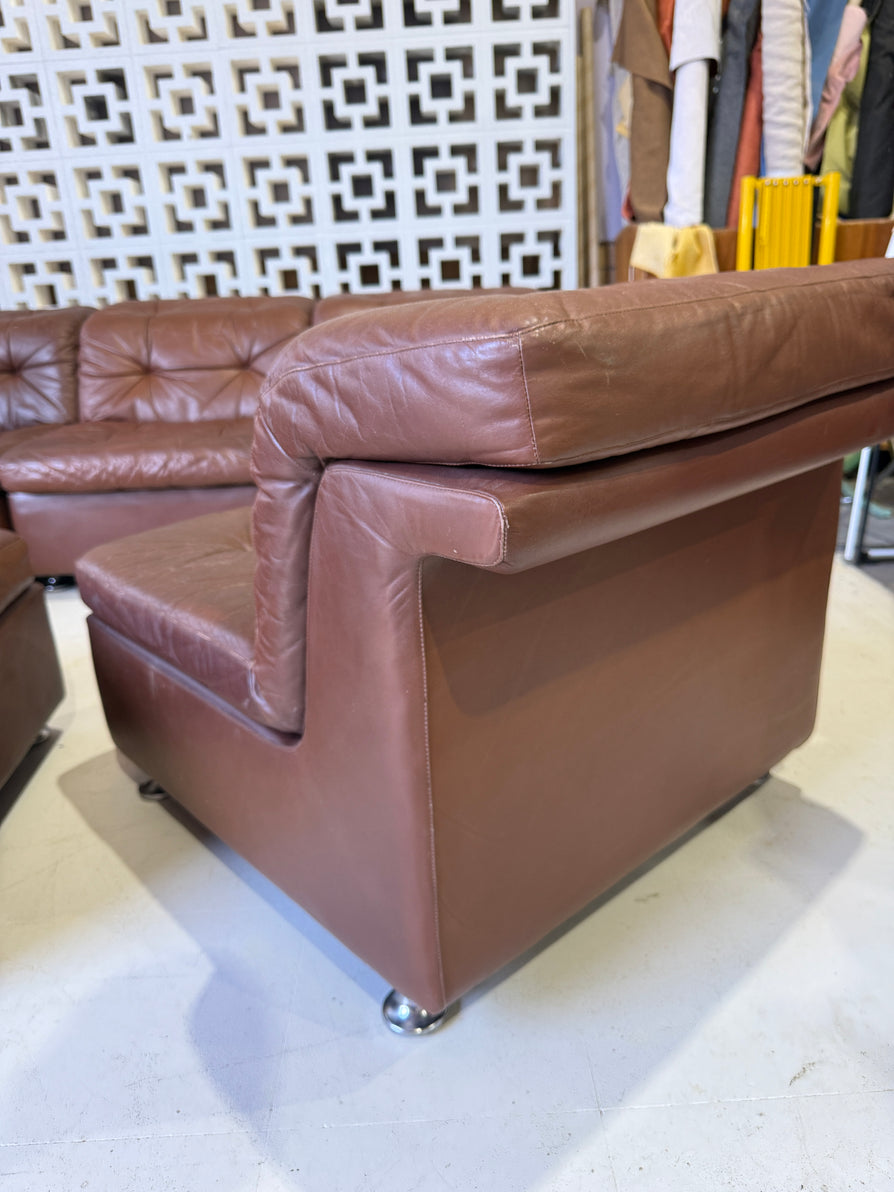 Eight Piece European Modular Sofa in Leather