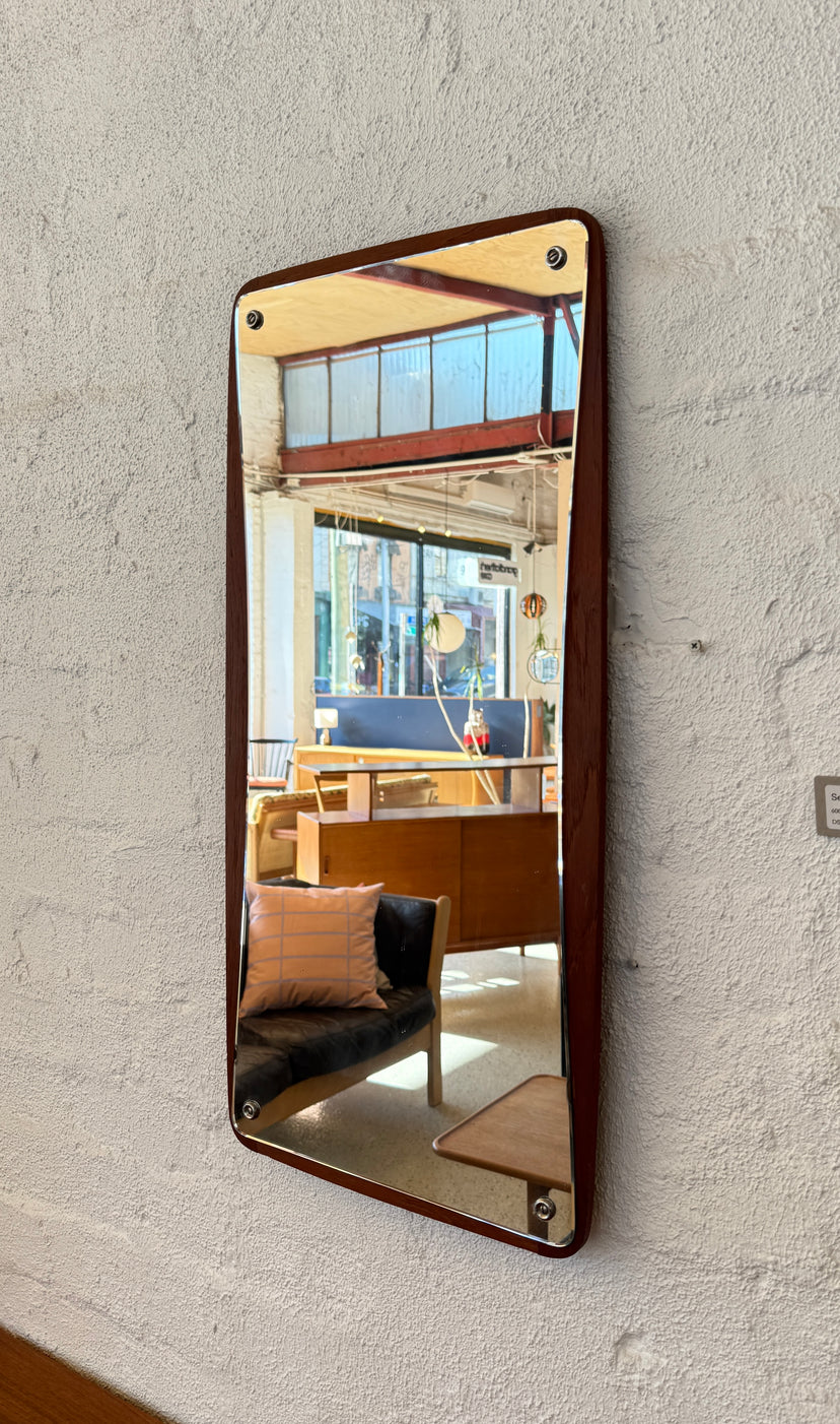 Danish Wall Mirror Set on a Teak Base