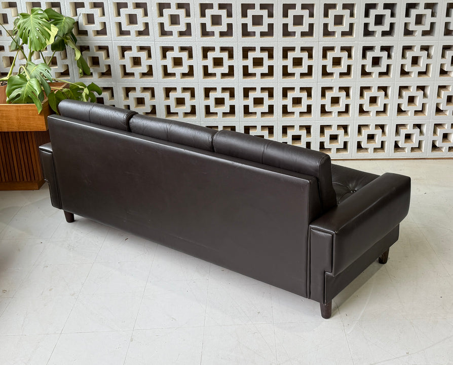 Danish Three Seater Sofa in a Dark Brown Leather