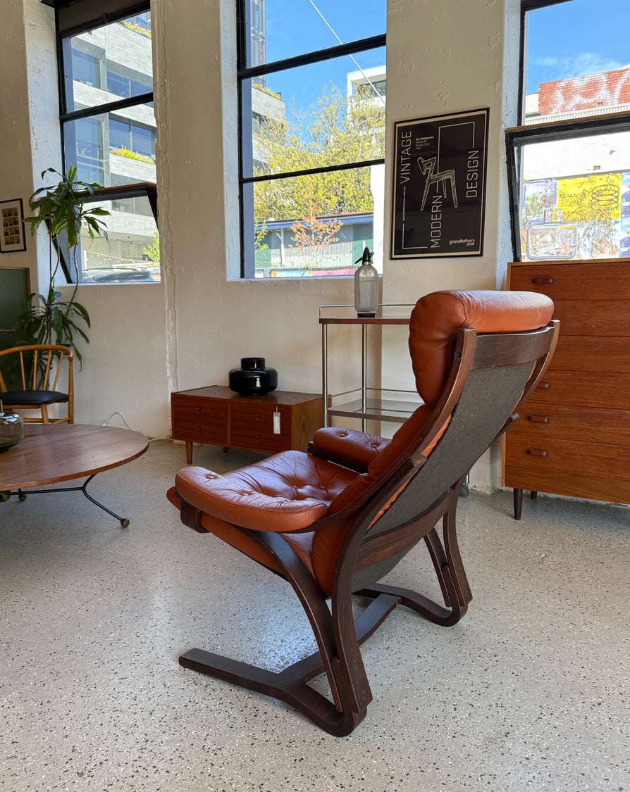 High-Back Bentwood Lounge Chair in Leather