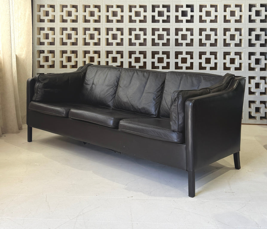 Danish Three-Seater Sofa in Dark Brown Leather
