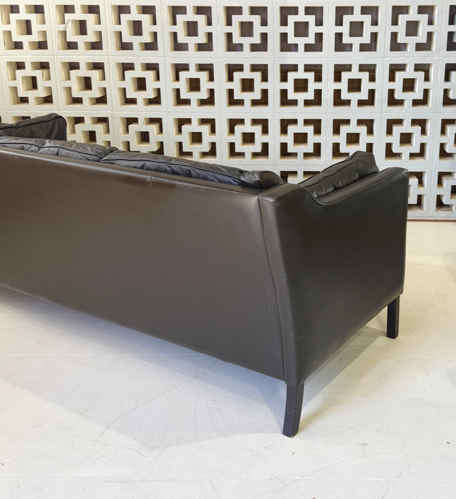 Danish Three-Seater Sofa in Dark Brown Leather