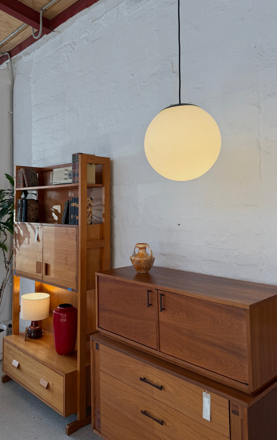 Mid-Century Ball Pendant in Frosted Glass