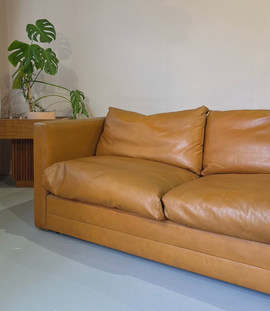 1970s Two Seater Sofa in Tan Leather