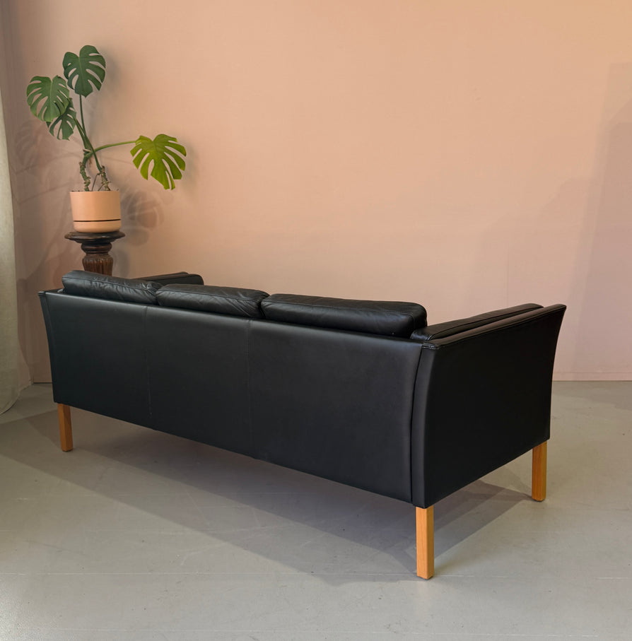 Danish Three Seater Sofa in Black Leather