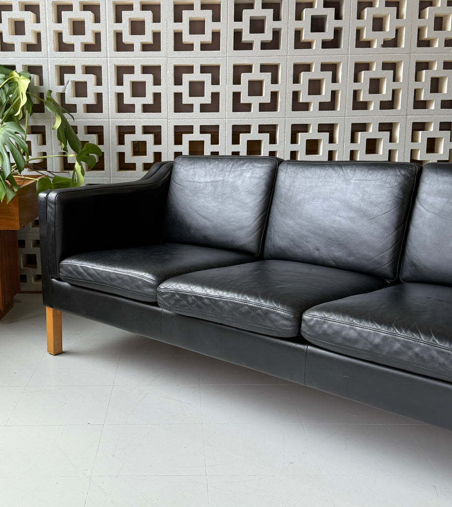 Danish Three Seater Sofa in Black Leather