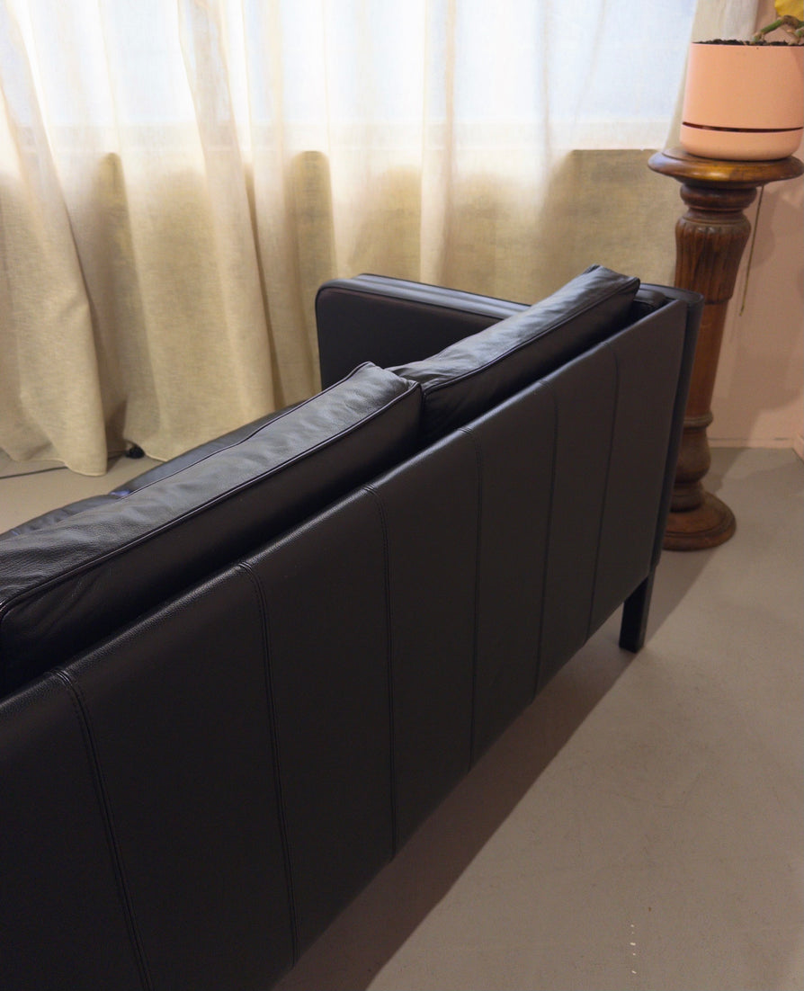Three-Seater Sofa in Black Leather by Stouby
