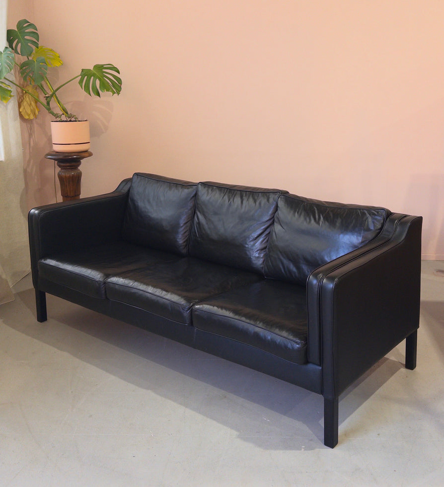 Three-Seater Sofa in Black Leather by Stouby