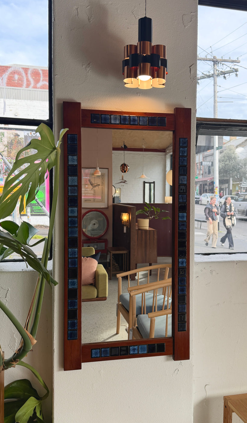 Danish Wall Mirror in Teak & with Tiled Detail