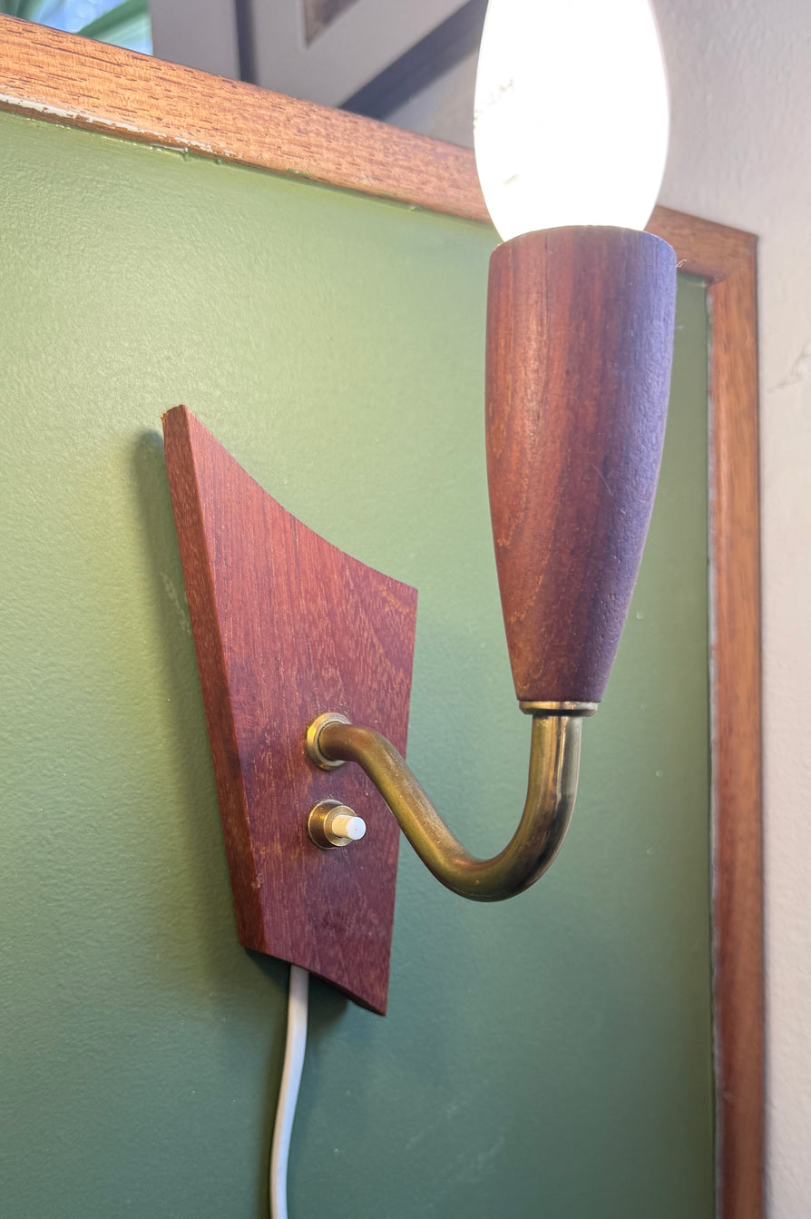 Pair of Laoni-Belysning Wall Sconces in Teak & Brass
