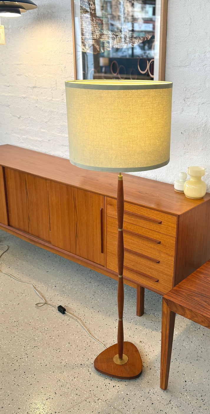Danish Floor Lamp in Teak & Brass