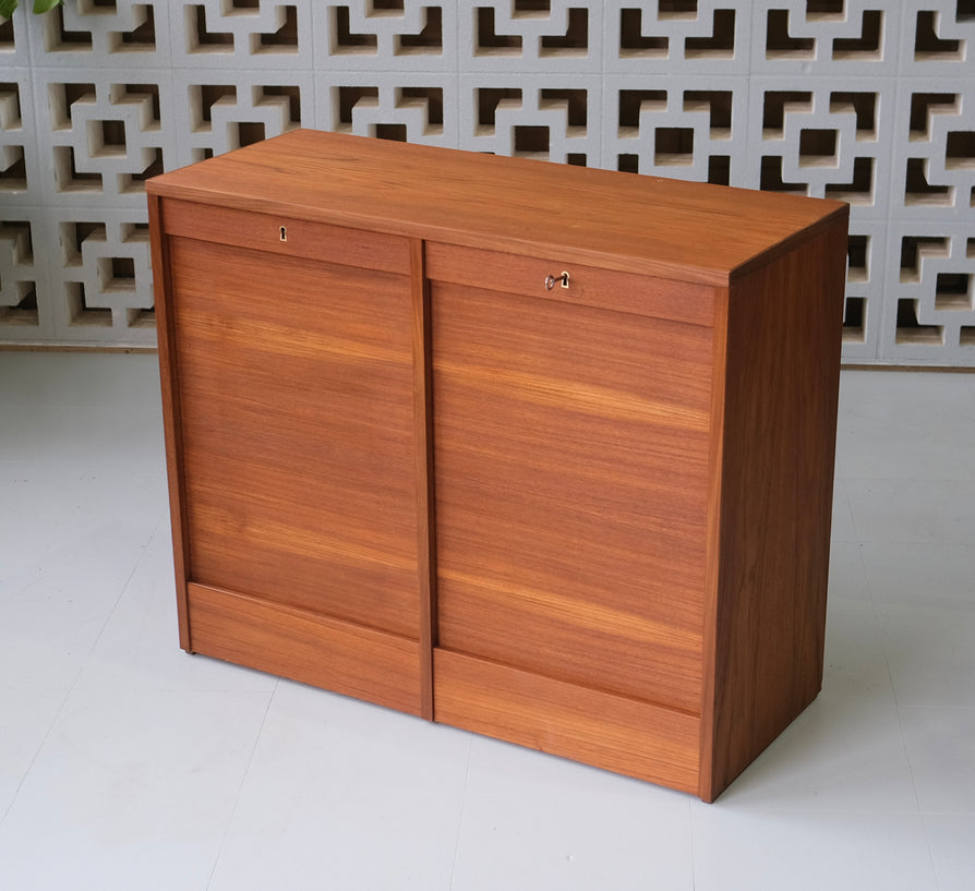 Danish Cabinet / Storage Unit with Twin Tambour Doors