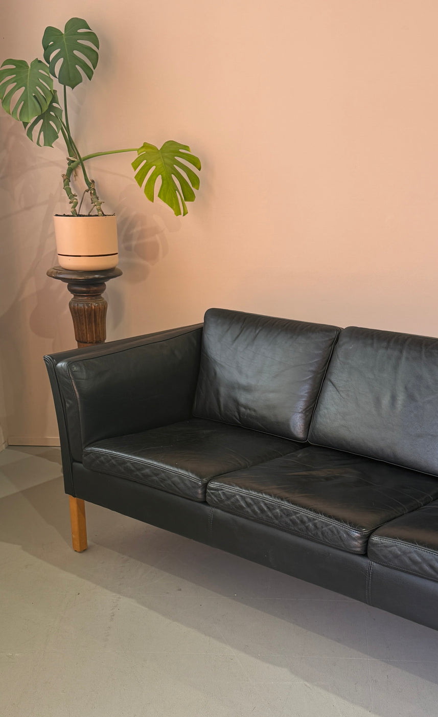 Danish Three Seater Sofa in Black Leather