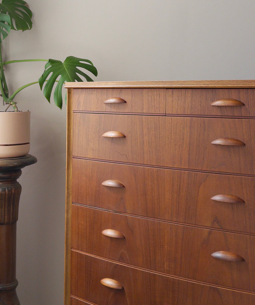 Danish Bow-Front Tallboy in Teak & Oak