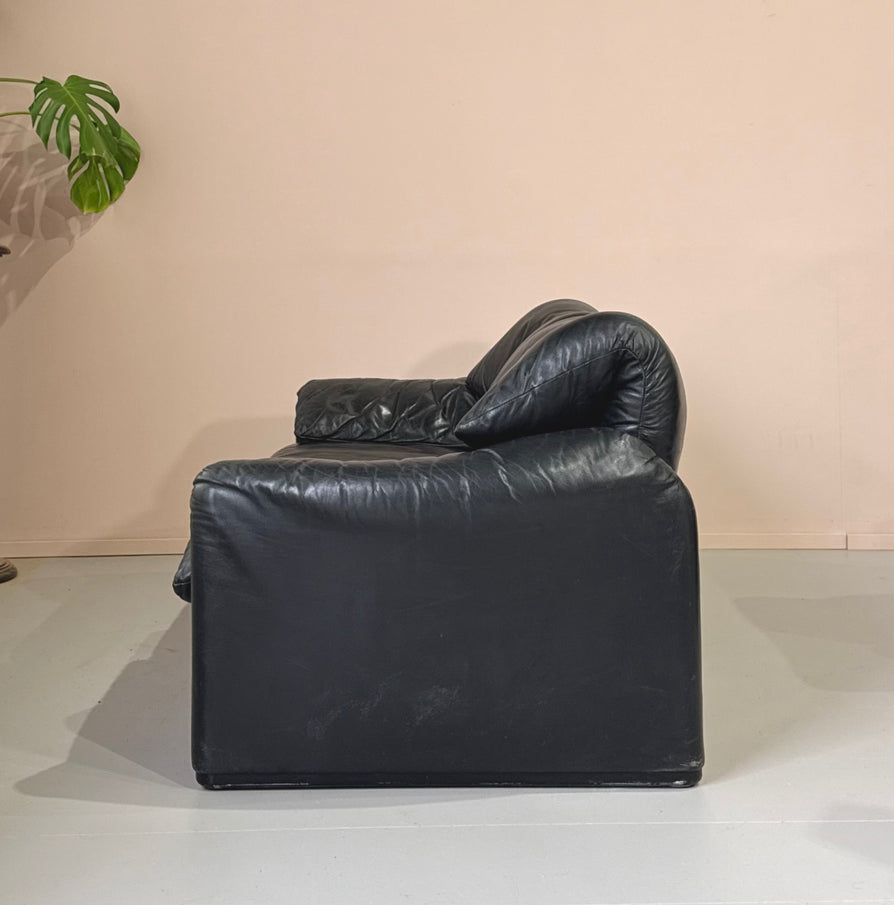 Cassina Maralunga 2 Seater Sofa in Black Leather
