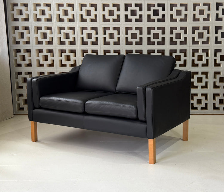 Danish Two-Seater Sofa in Black Leather