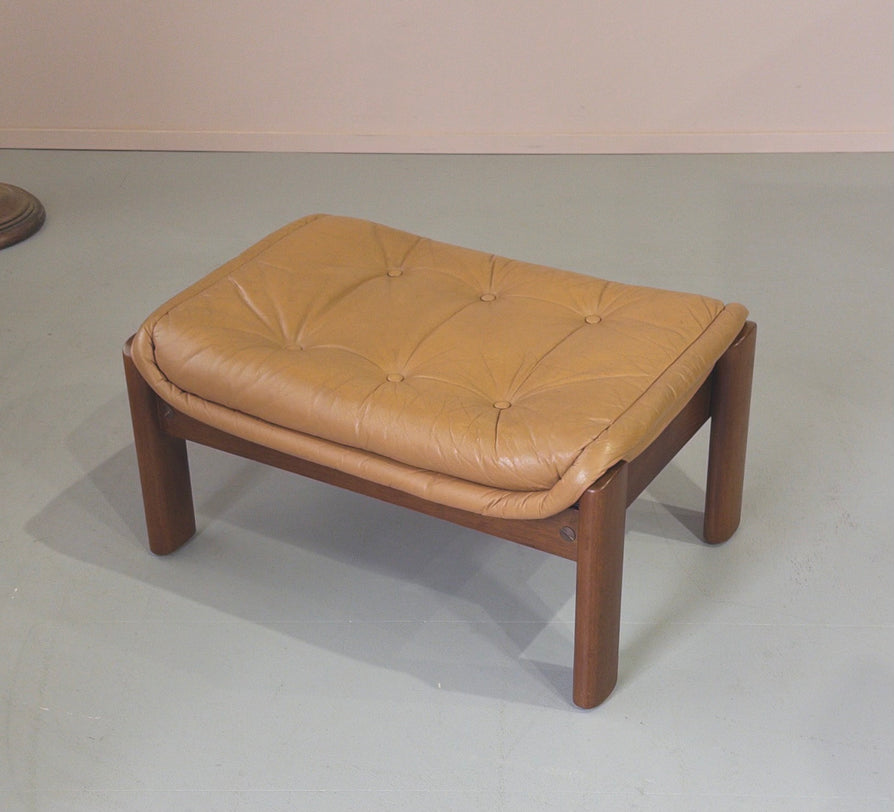 1980s Footstool in Tan Leather