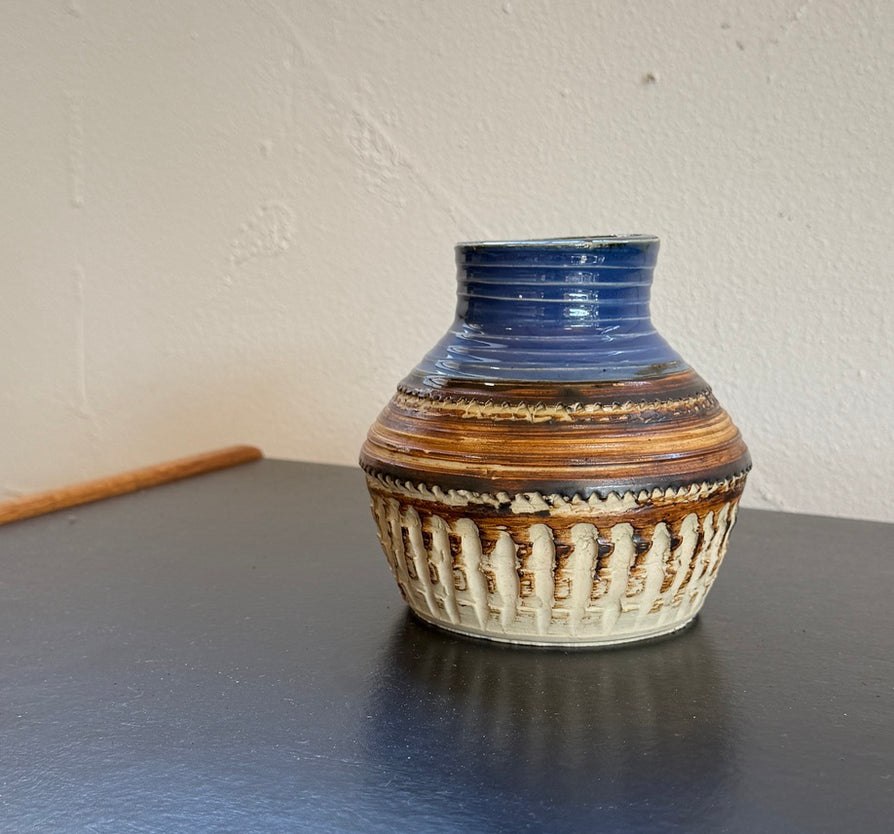 Mid-Century Vase in Blue & Brown Tones