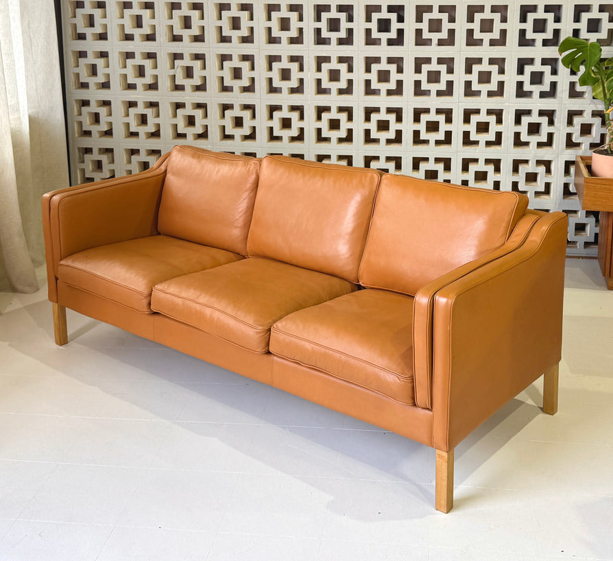 Danish Three Seater Sofa in Caramel Leather