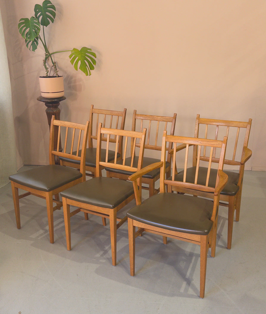 Six Carl Malmsten Dining Chairs in Oak & Leather