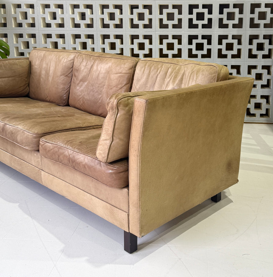 Danish Three Seater Sofa in a Mushroom Tone Leather