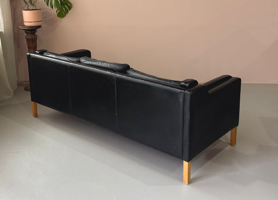 Three-Seater Sofa in Black Leather by Stouby