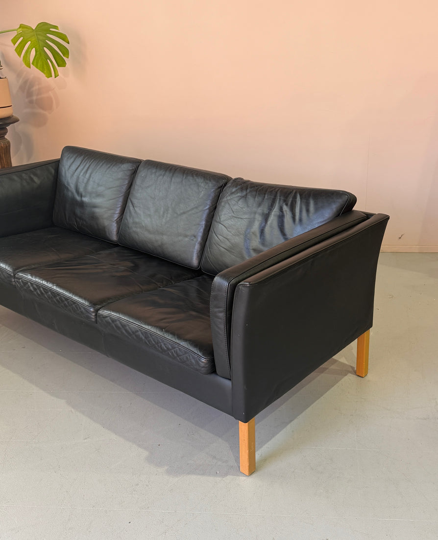 Danish Three Seater Sofa in Black Leather