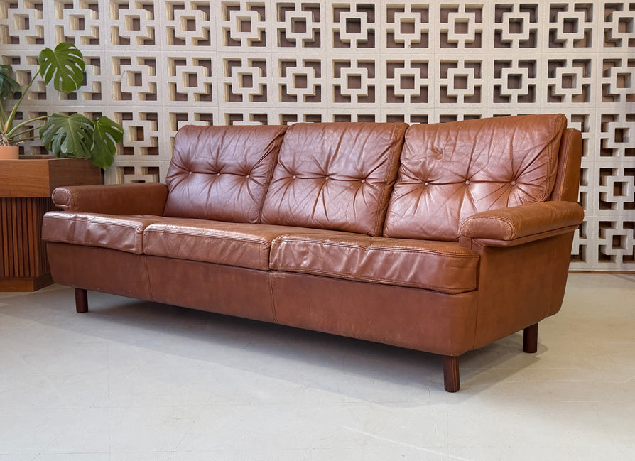Danish Three Seater Sofa in Tan Leather