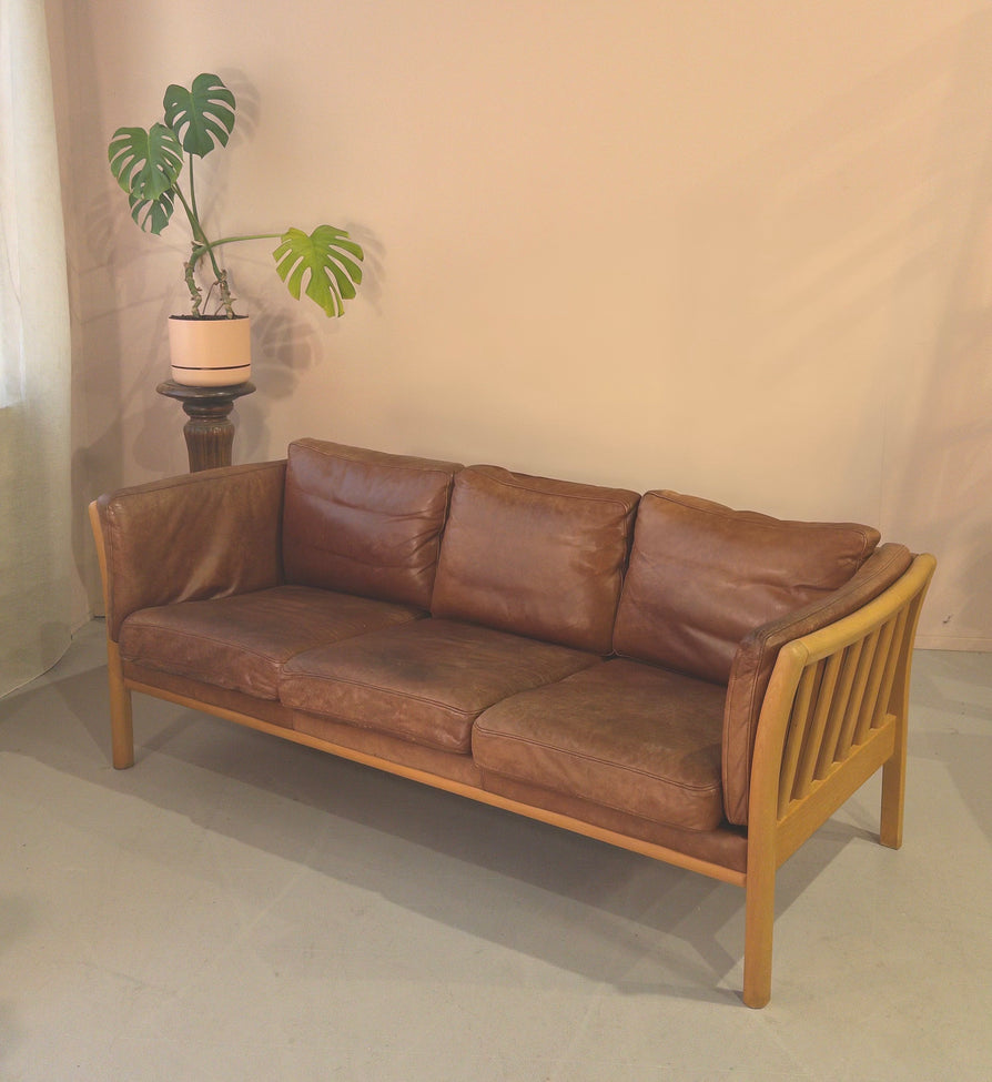 Three Seater Danish Sofa in Cognac Leather