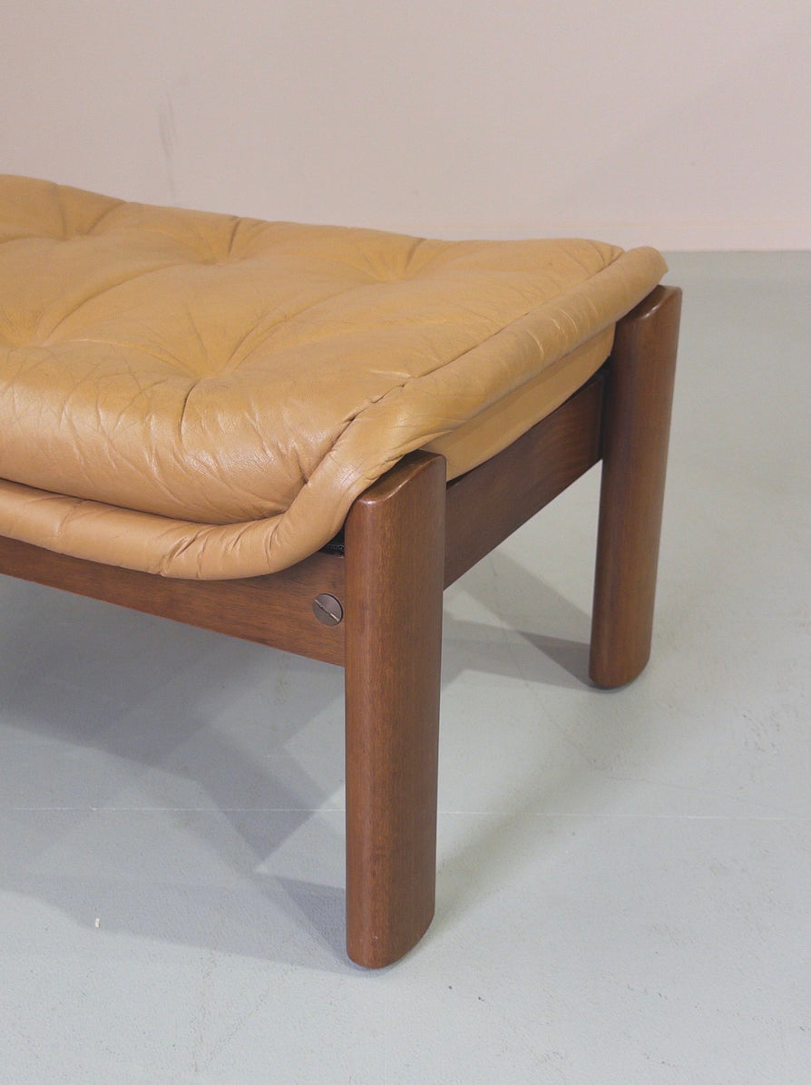 1980s Footstool in Tan Leather