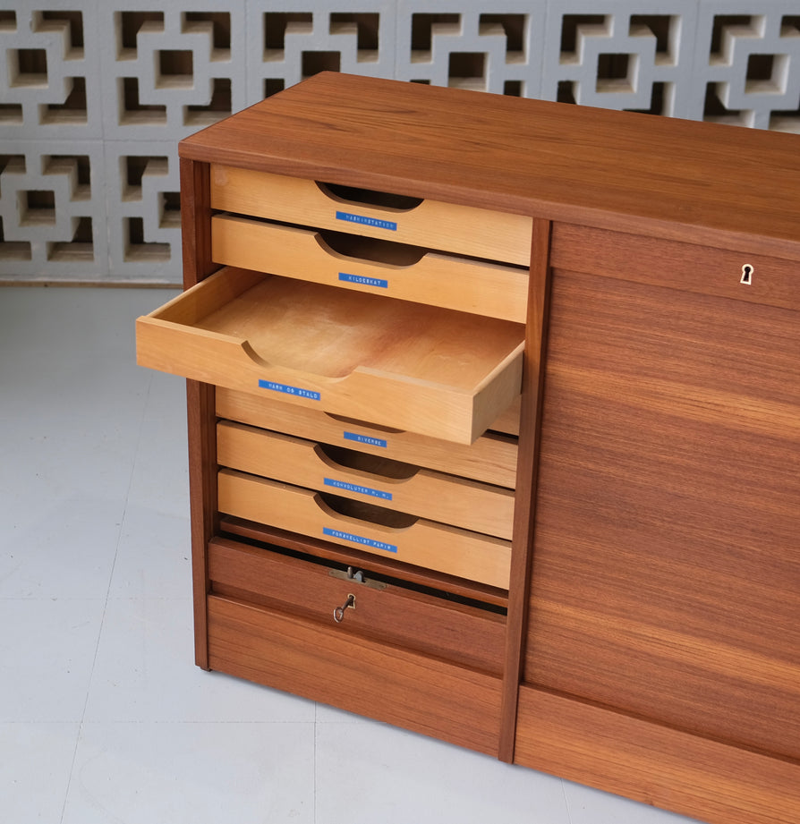 Danish Cabinet / Storage Unit with Twin Tambour Doors