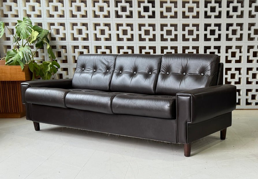 Danish Three Seater Sofa in a Dark Brown Leather