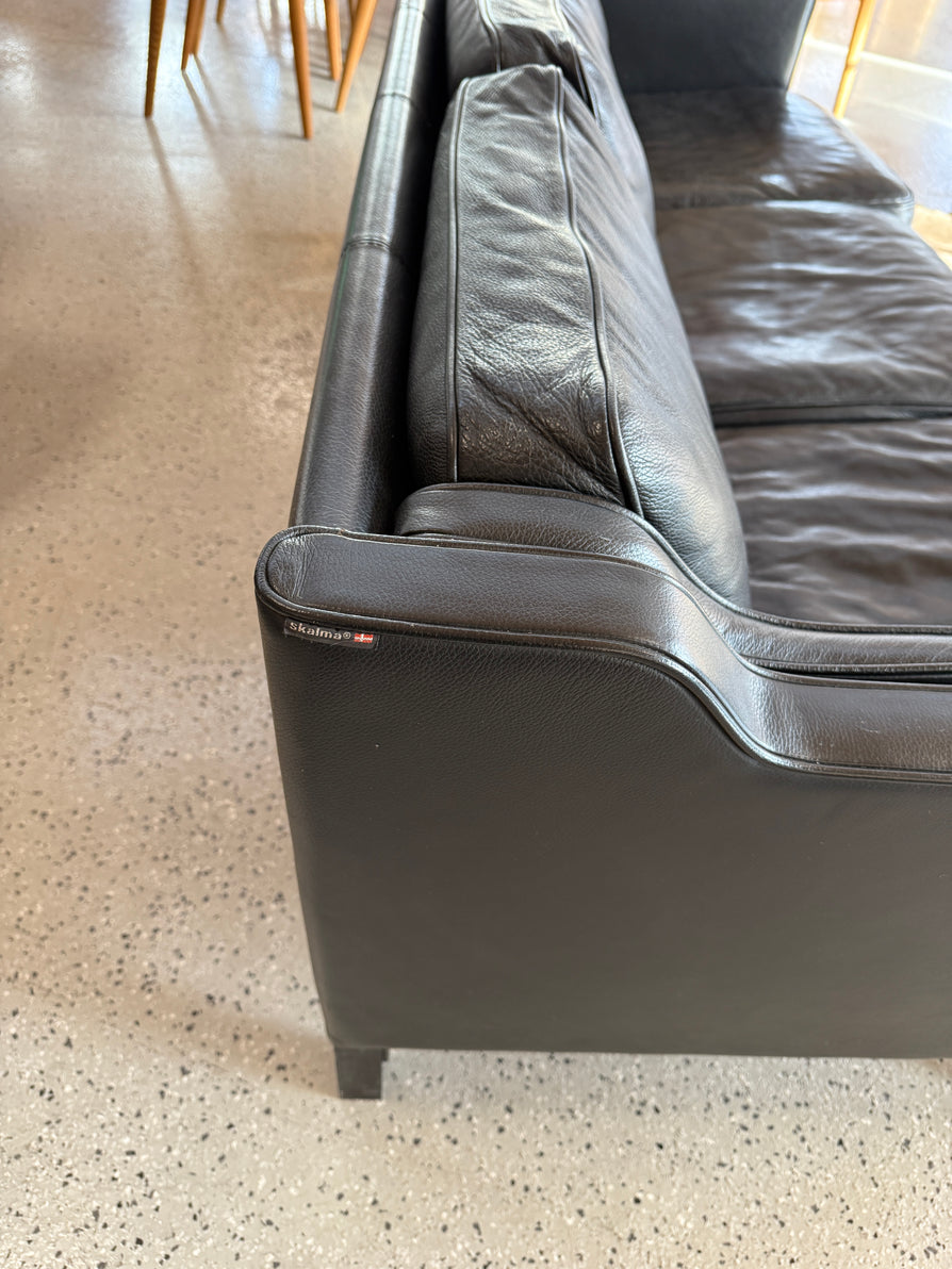 Danish Three Seater Sofa in Black Leather by Skalma