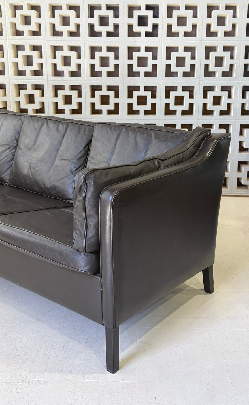 Danish Three-Seater Sofa in Dark Brown Leather