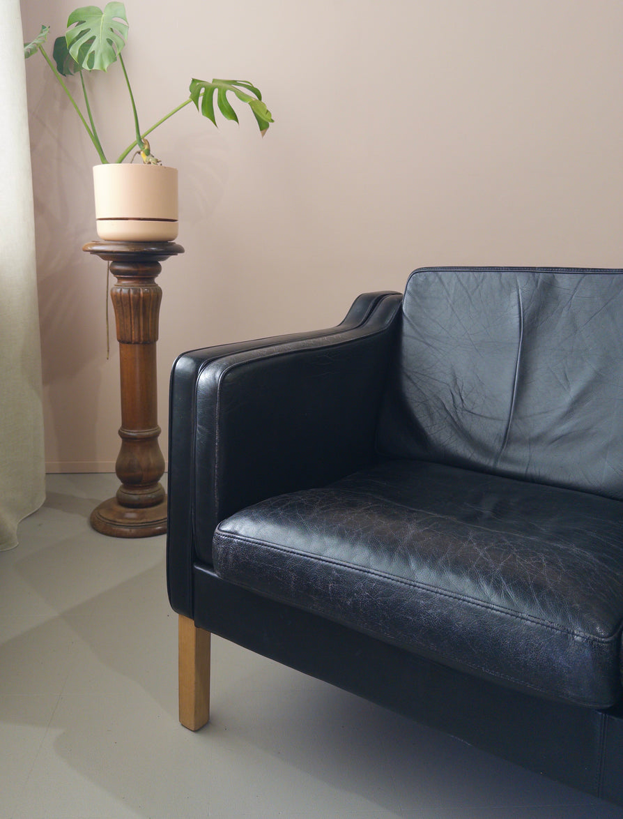 Three-Seater Danish Sofa in Black Leather