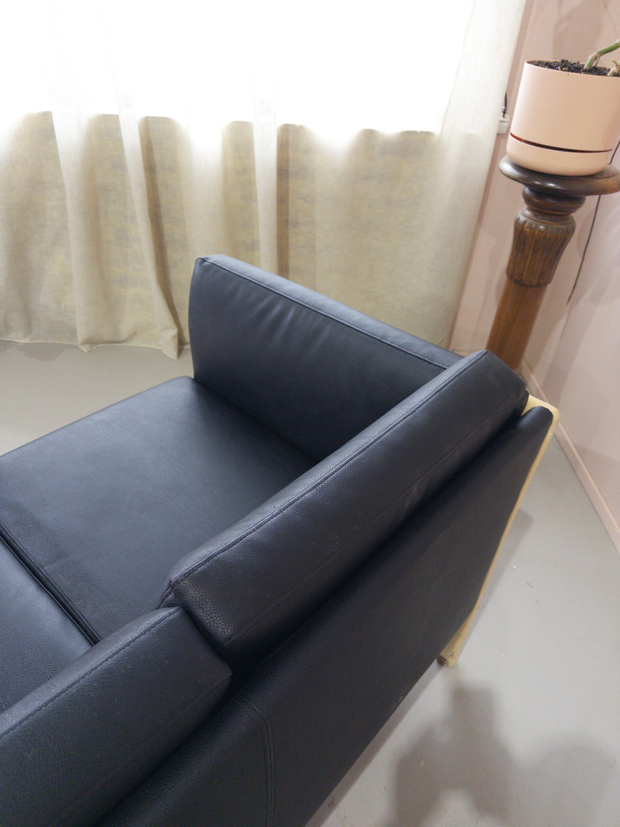 Danish Three Seater Sofa in Black Leather