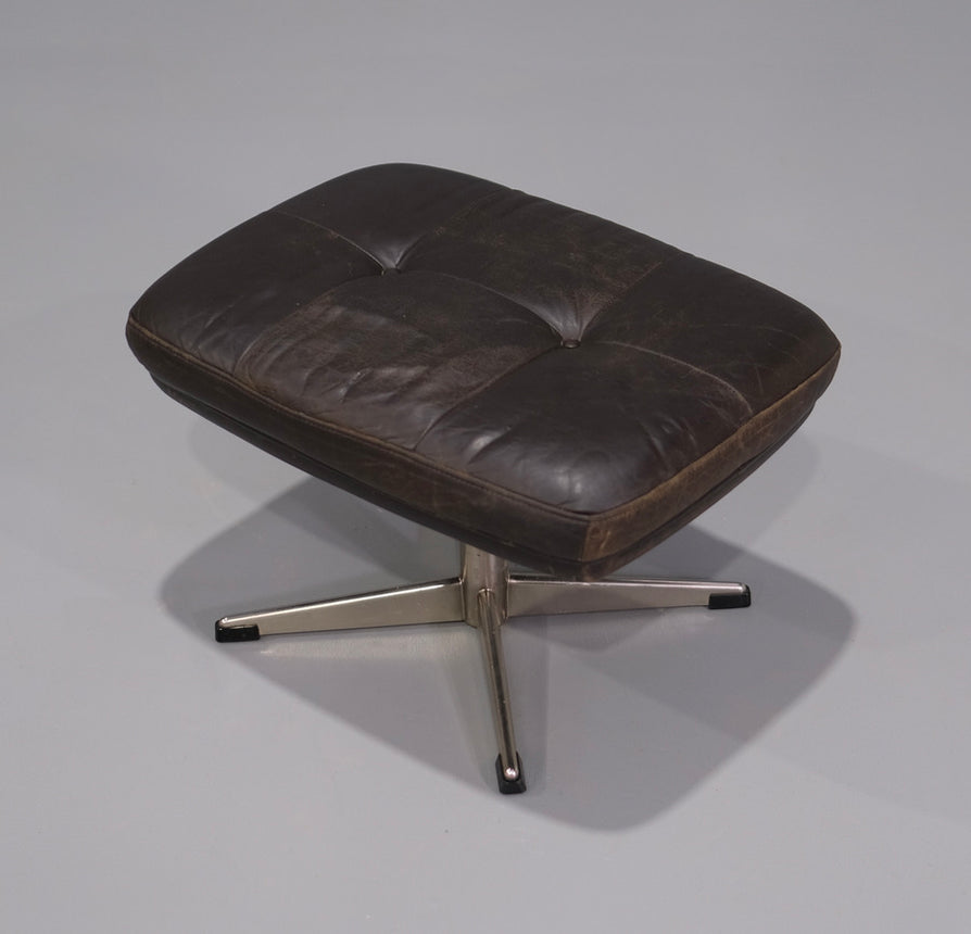 Danish Footstool in Brown Leather