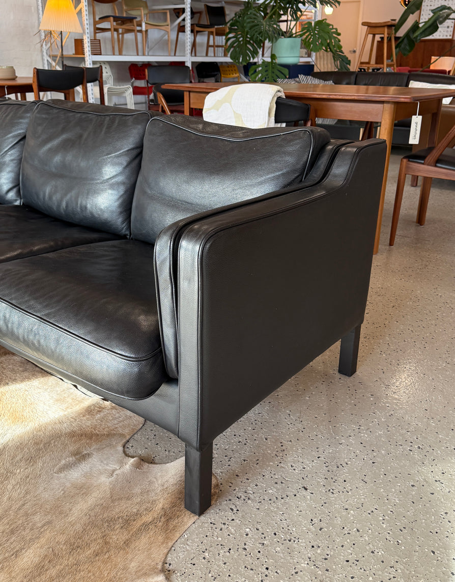 Danish Three Seater Sofa in Black Leather by Skalma