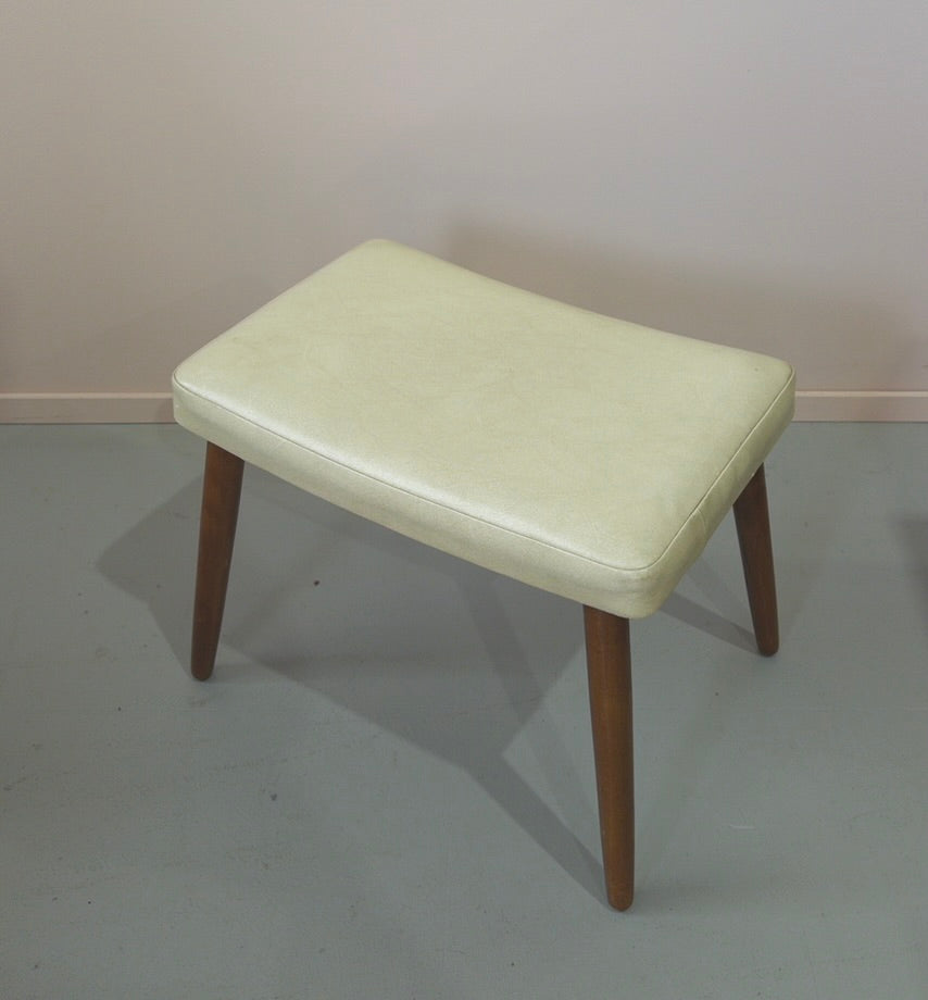 Danish Footstool in Cream Vinyl