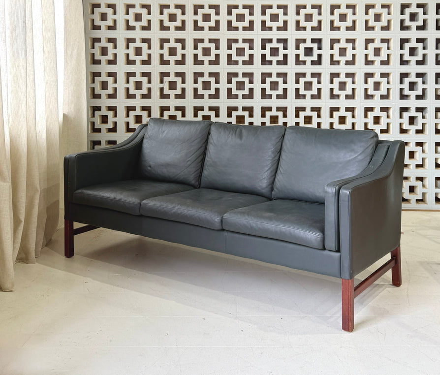 Skipper Three Seater Danish Sofa in Green Leather