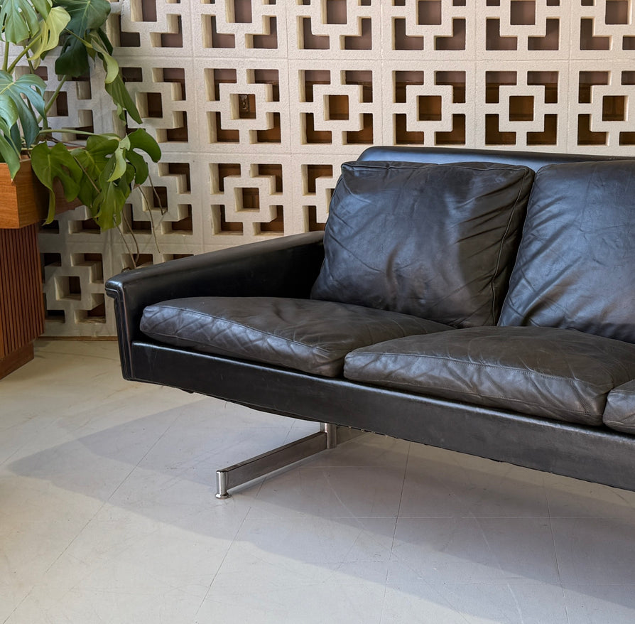 Low-Profile Danish Sofa in Black Leather