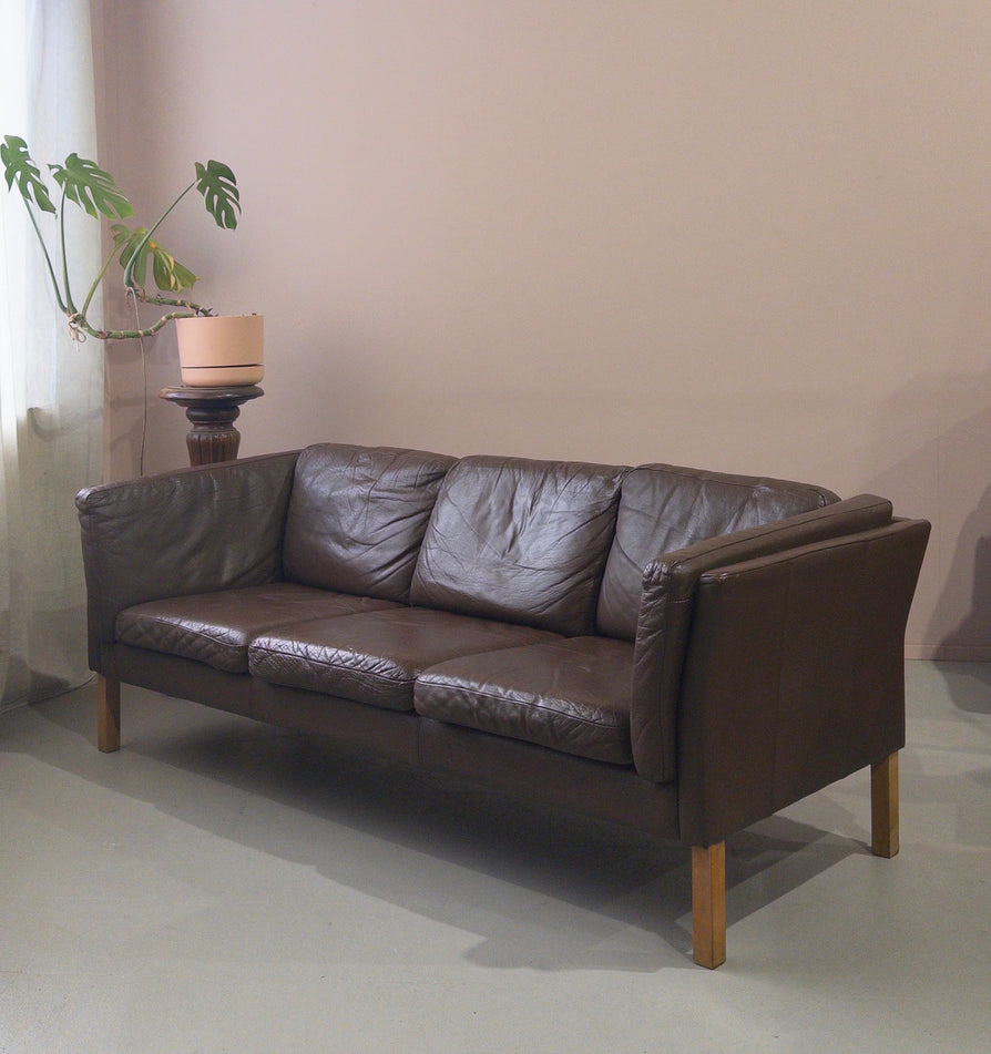 Danish Three-Seater Sofa in Brown Leather