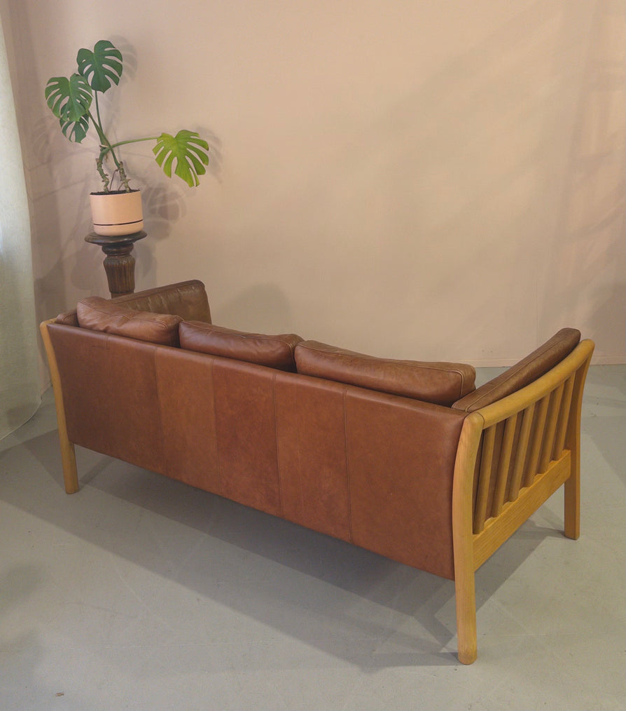 Three Seater Danish Sofa in Cognac Leather