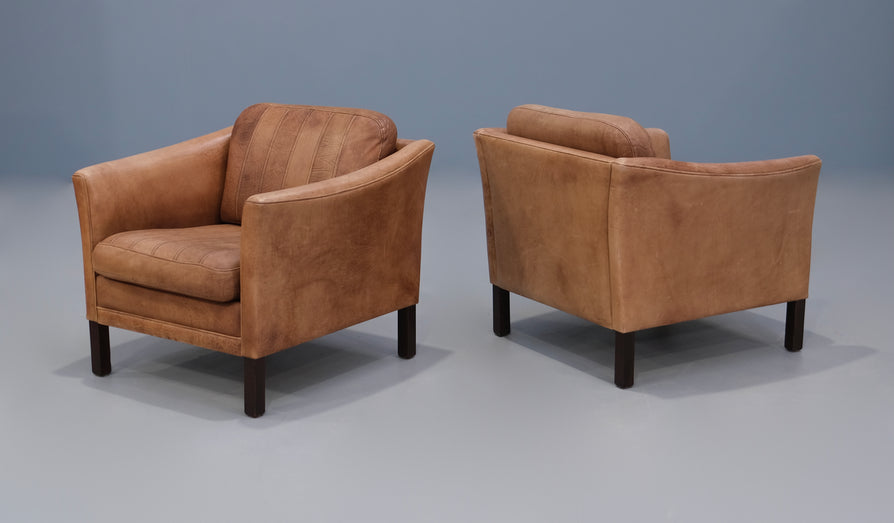 Pair of Danish Lounge Chairs in Mushroom Leather