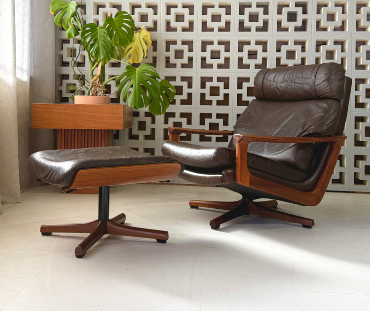 Tessa T21 Swivel Lounge Chair & Footstool in Brown Leather