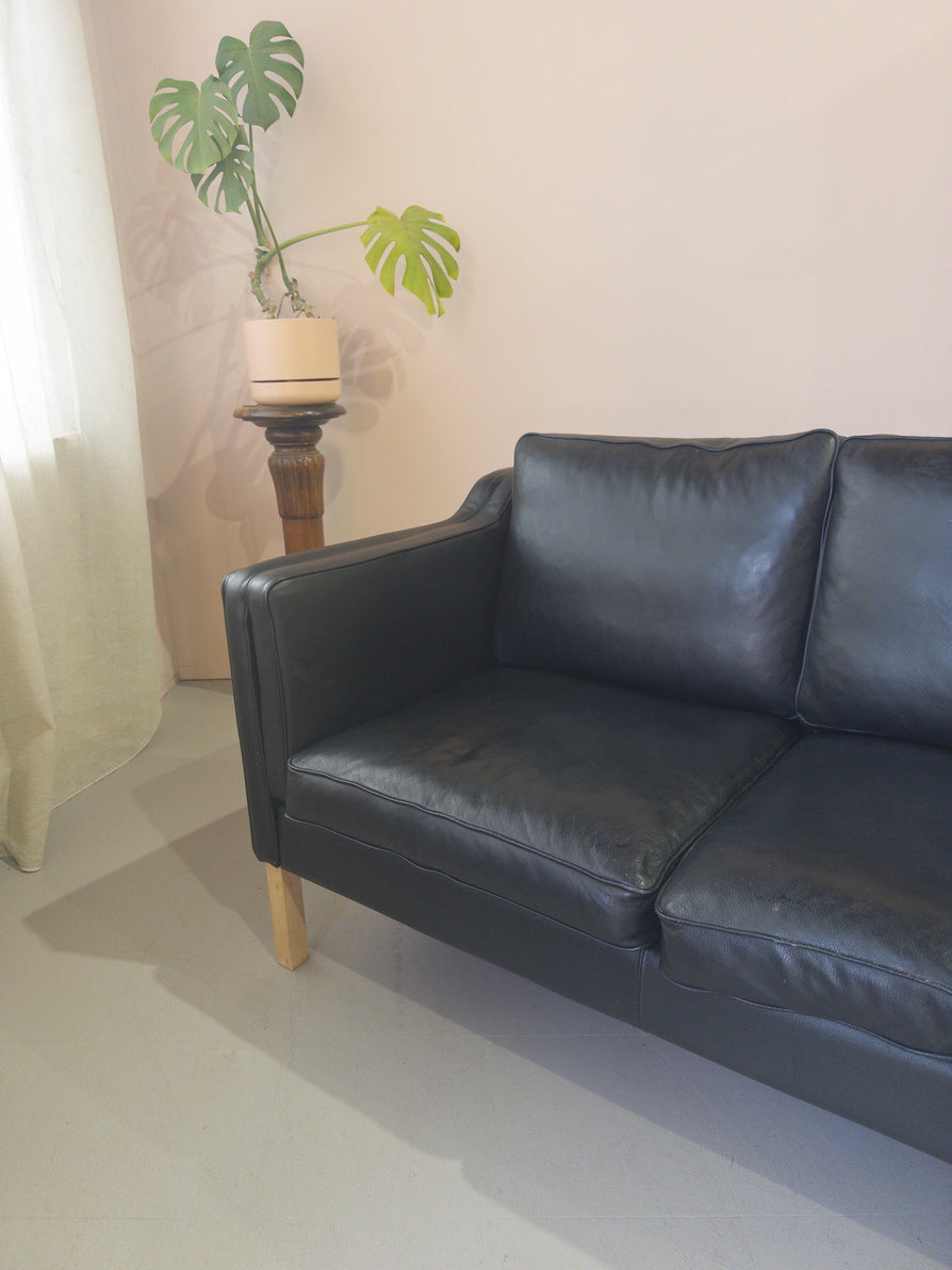 Danish Two Seater Sofa in Black Leather